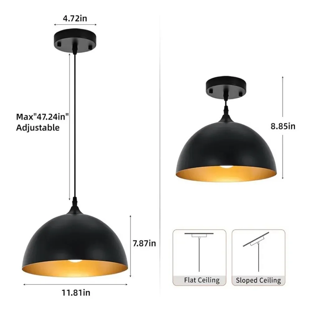 Farmhouse Pendant Lights with Gold Interior (2-Pack)